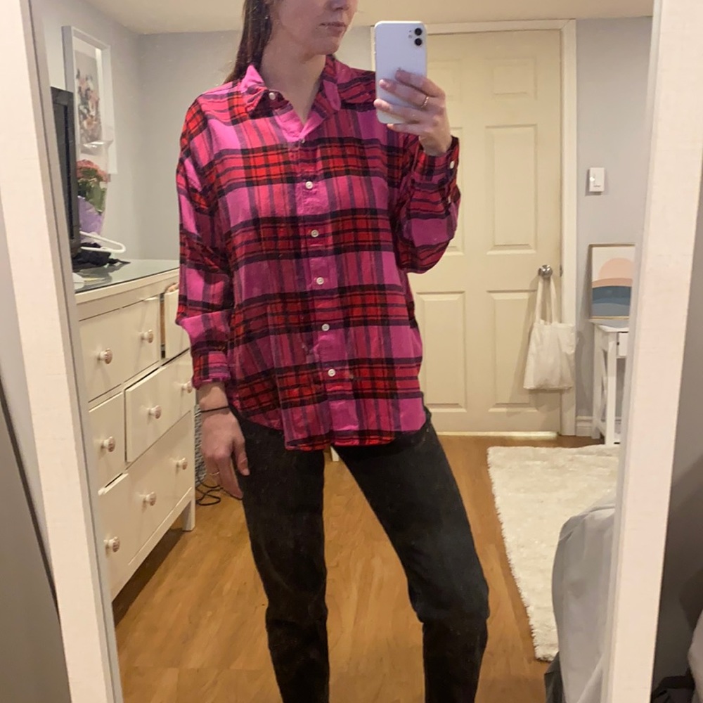 Levi’s Oversized Fit Pink, Red & Black Plaid Shirt